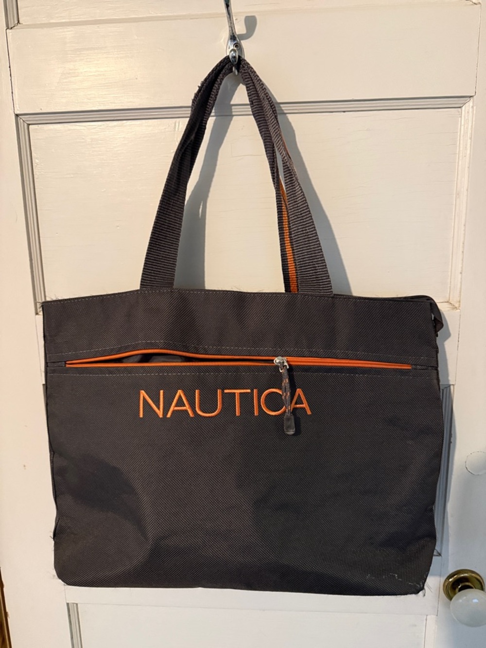 Nautica Brown Tote Bag with Orange Trim
